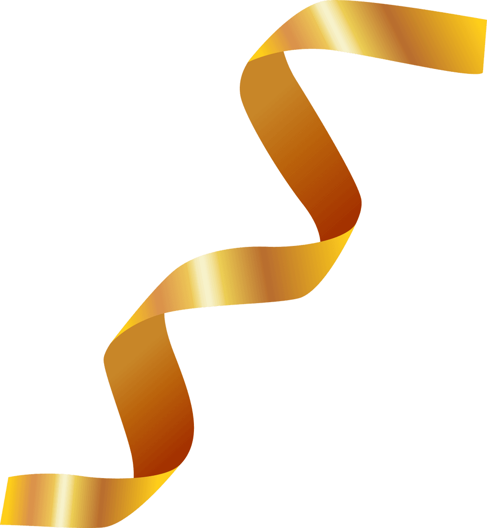 Golden Ribbon Curl with Elegant Metallic Sheen on Transparent Background