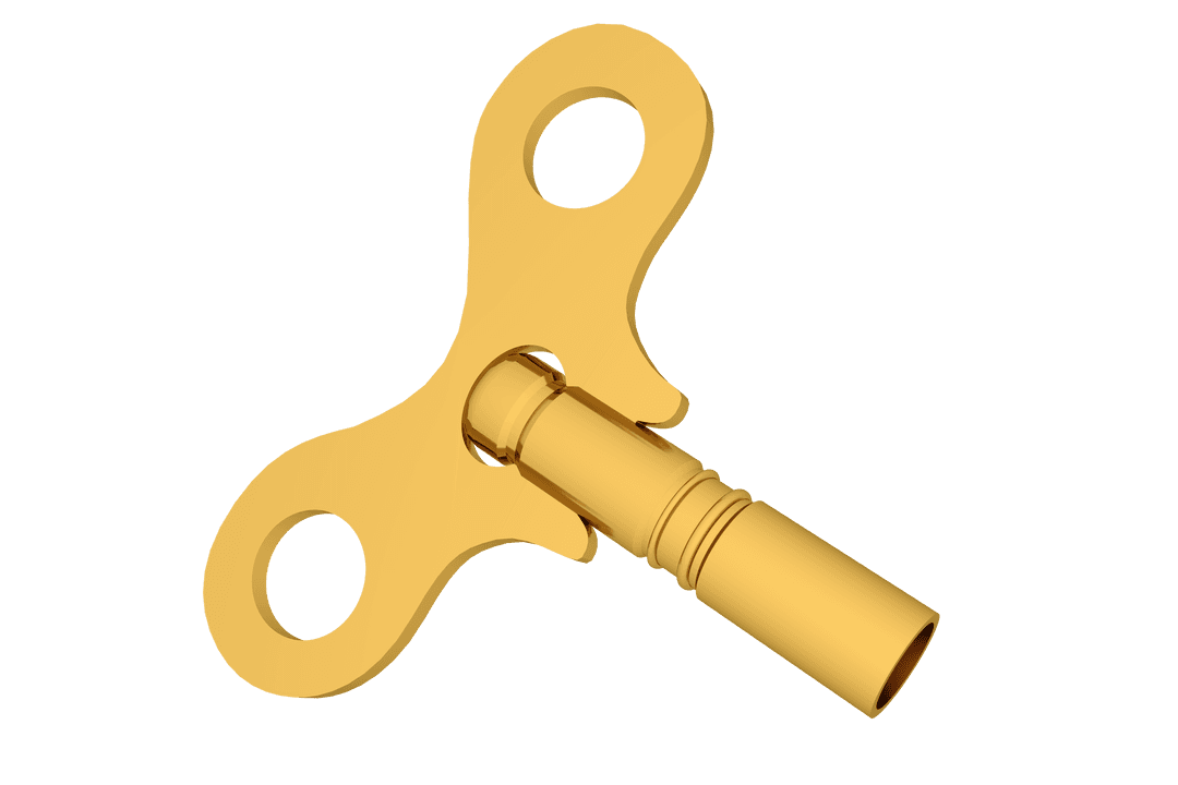 Gold Clock Key Isolated on Transparent Background