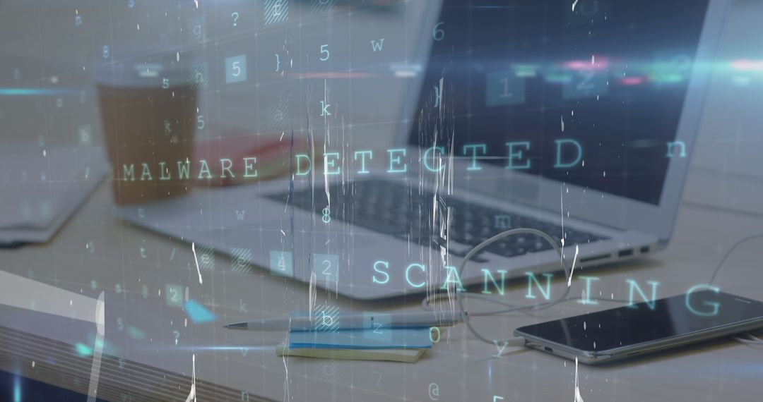 Cybersecurity Alert with Laptop and Code Overlay