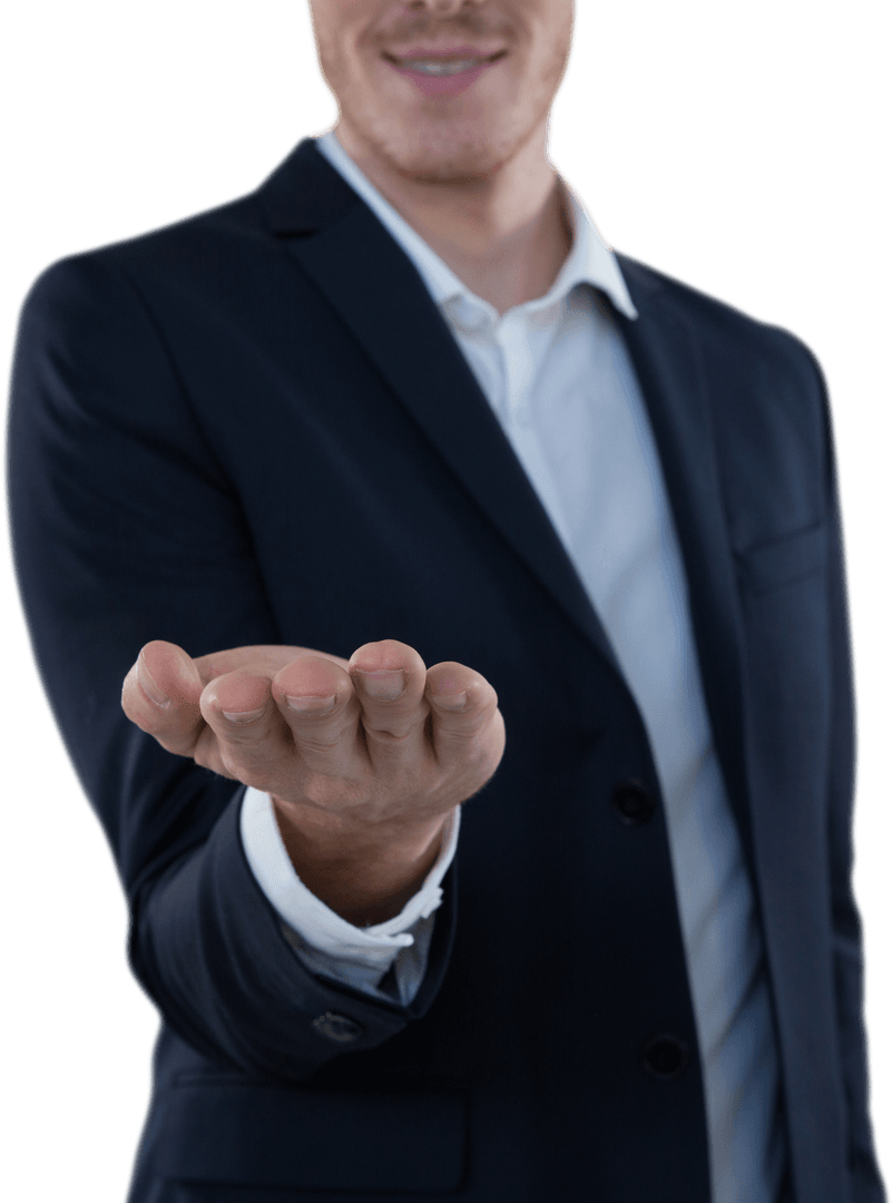 Businessman Offering Hand on Transparent Background