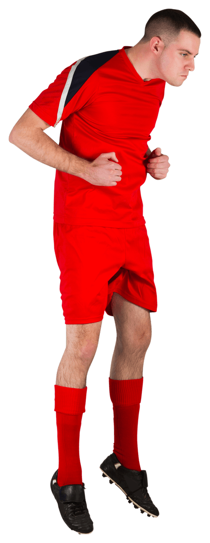 Transparent Football Player Jumping for Sport Action Moment