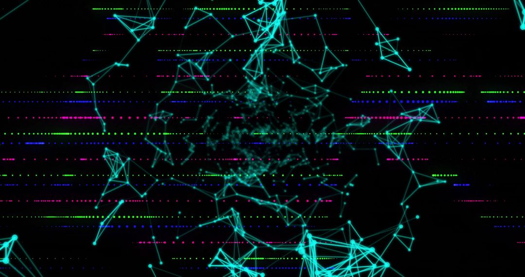 Futuristic Digital Network of Turquoise Nodes and Lines in Cyberspace