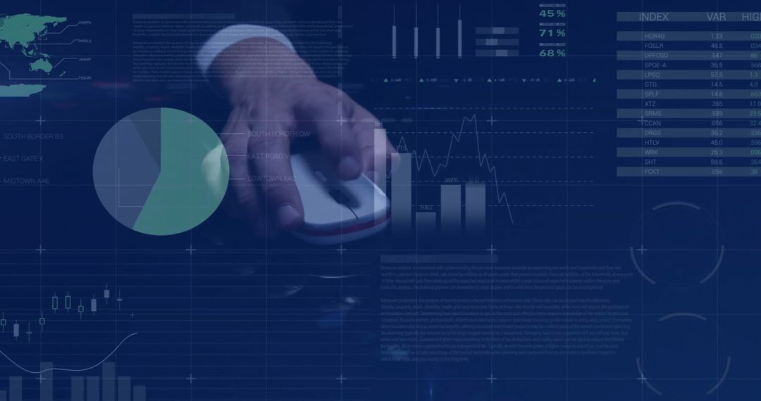 Financial Data Display with Businessman Using Computer Mouse