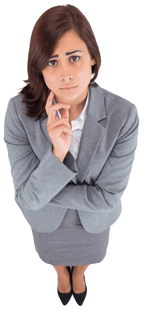 Concerned Businesswoman Standing Isolated on Transparent Background
