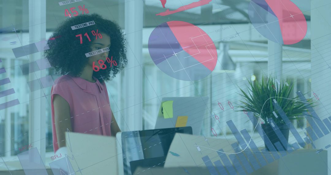 Woman Analyzing Data Charts in Modern Office Environment