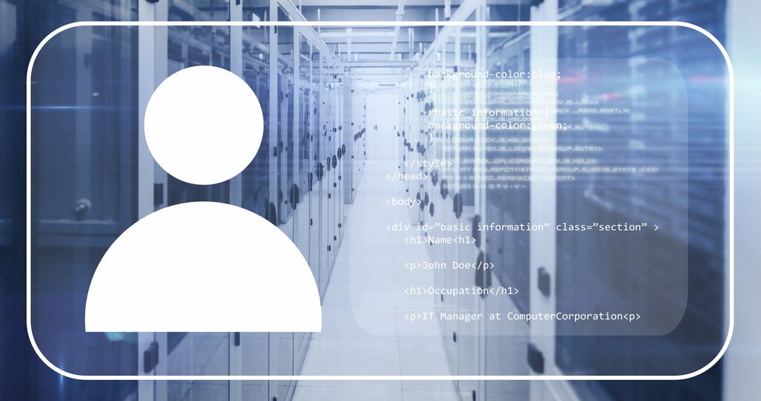 Digital Profile Icon with Server Background Symbolizing Cybersecurity