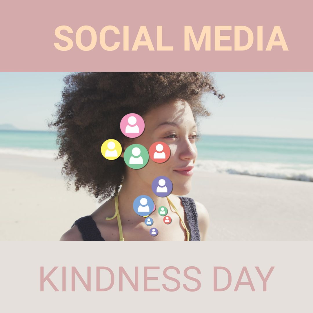 Social Media Kindness Day on Beach with Digital Networking
