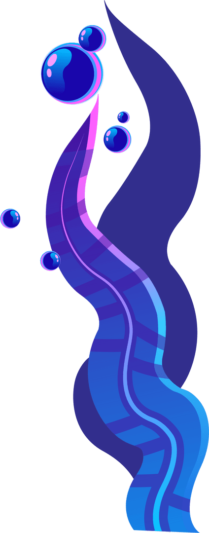 Transparent Abstract Shapes with Fluid Ribbons and Glossy Bubbles