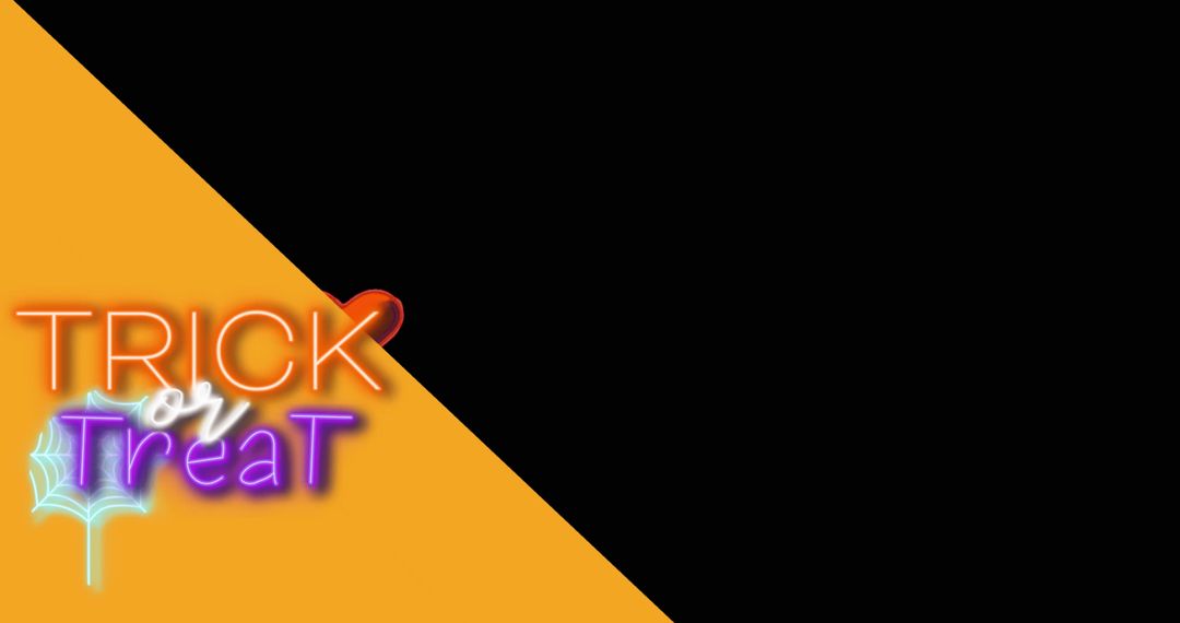 Halloween Trick or Treat Neon Text with Spider Web