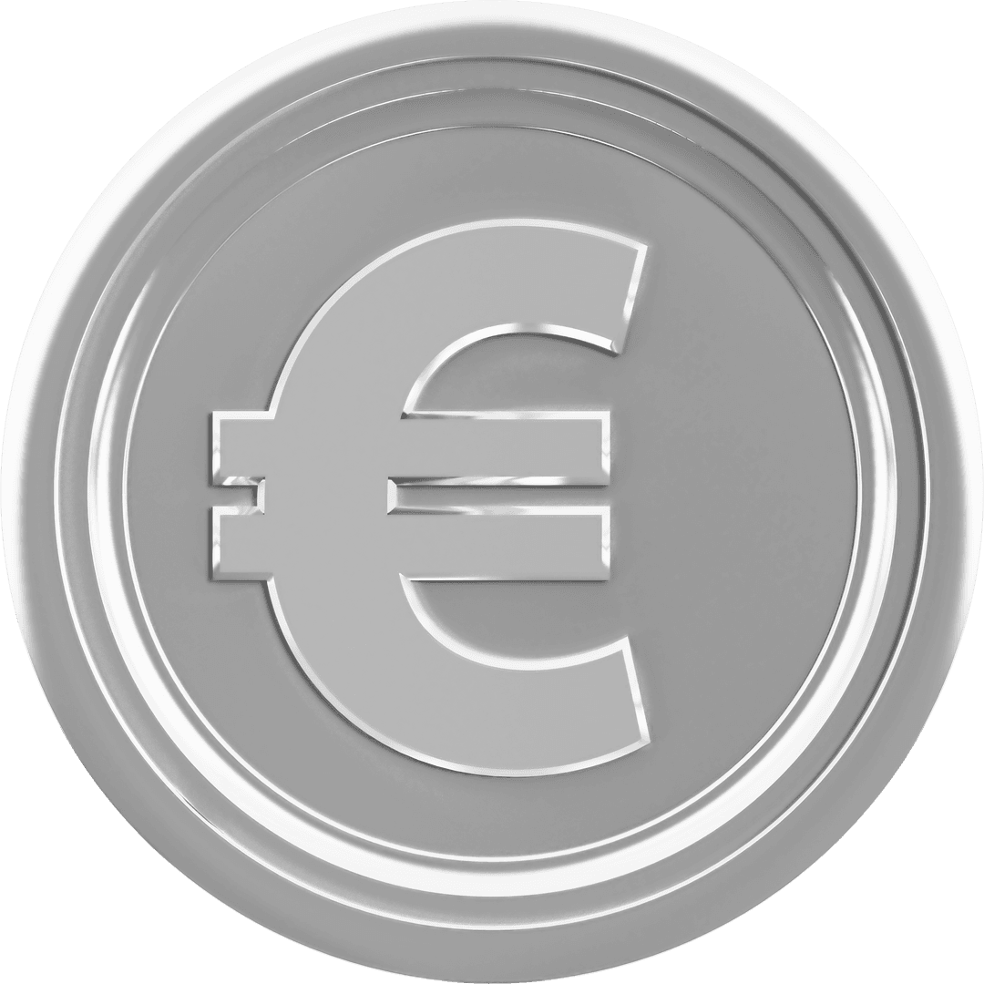 Stylish Silver Euro Coin on Transparent Background