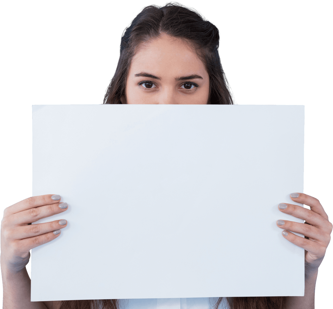 Caucasian Woman Holding Blank Card with Transparent Background