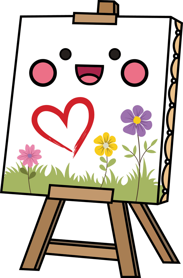 Adorable Smiley with Heart and Flowers on Transparent Board