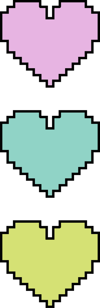 Colorful Pastel Pixel Hearts on Transparent Background