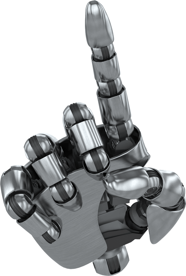 Transparent Metal Robot Hand Pointing Finger on White