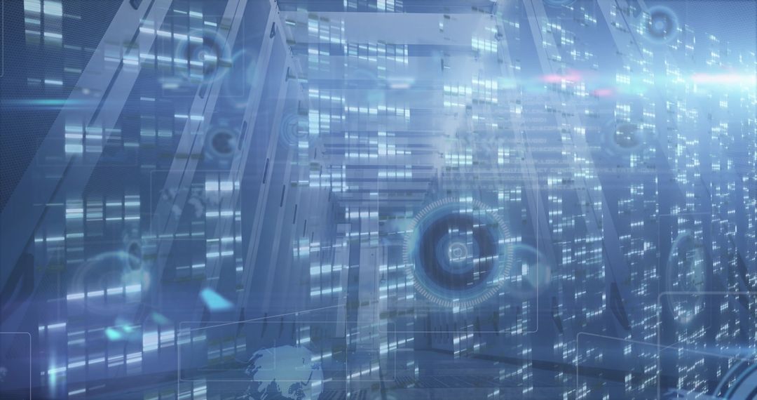 Futuristic Digital Interface with Holographic Elements and Light Trails