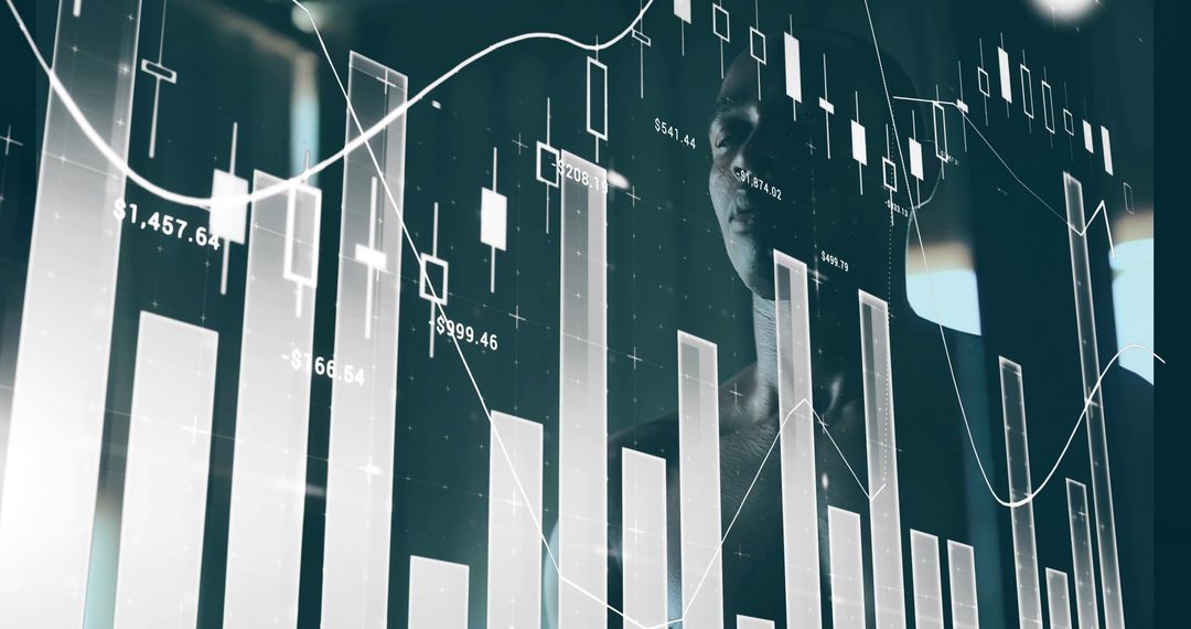 Stock Trader Analyzing Financial Data on Digital Display