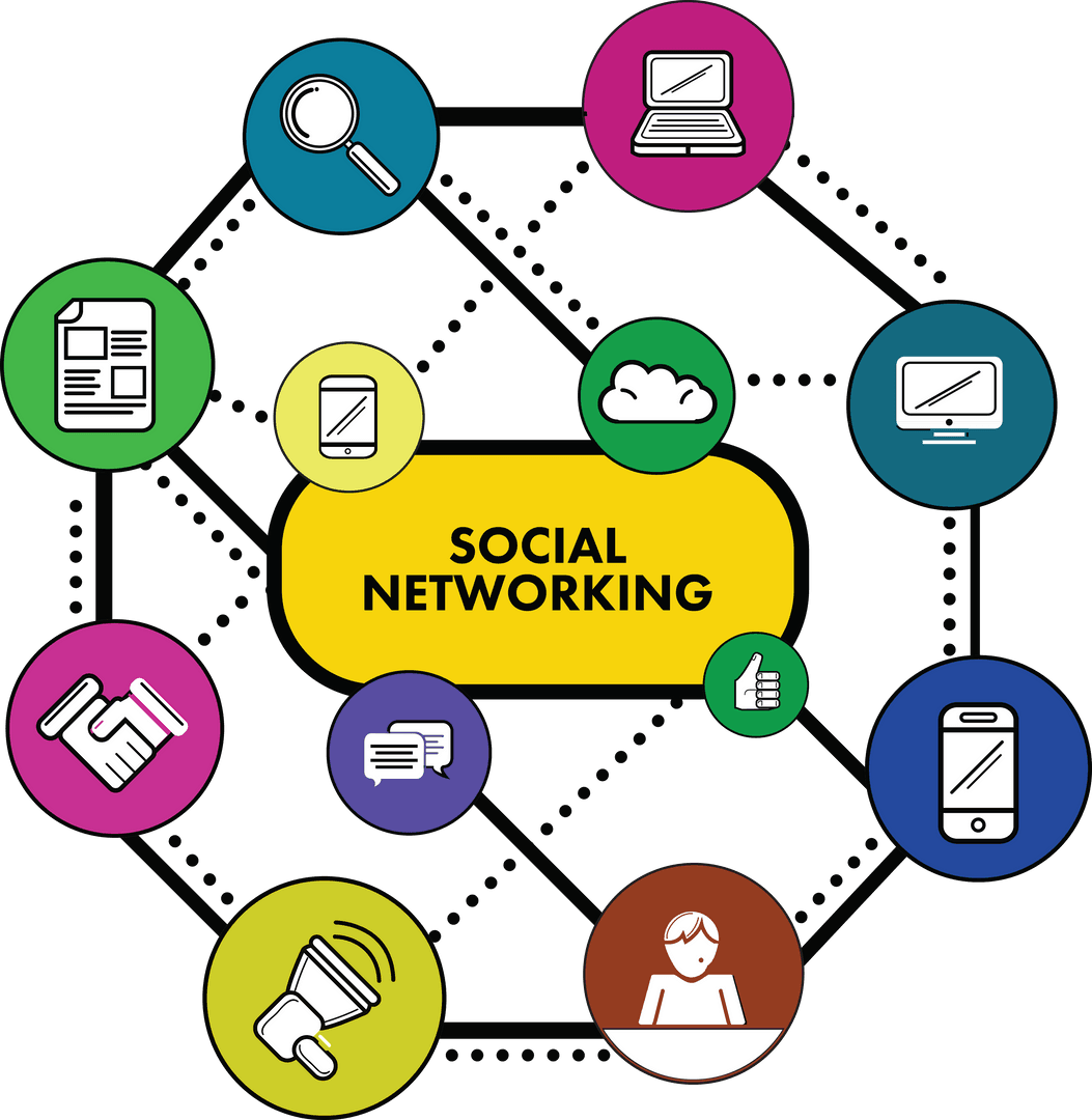 Digital Social Networking Icons on Transparent Background