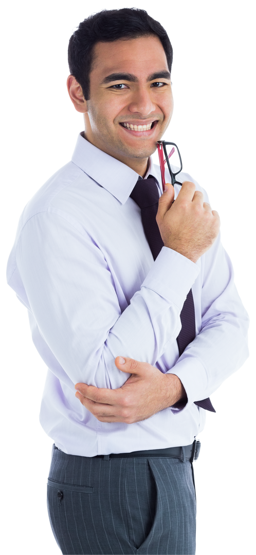 Smiling Young Businessman Holding Glasses on Transparent Background - Download Free Stock Images Pikwizard.com