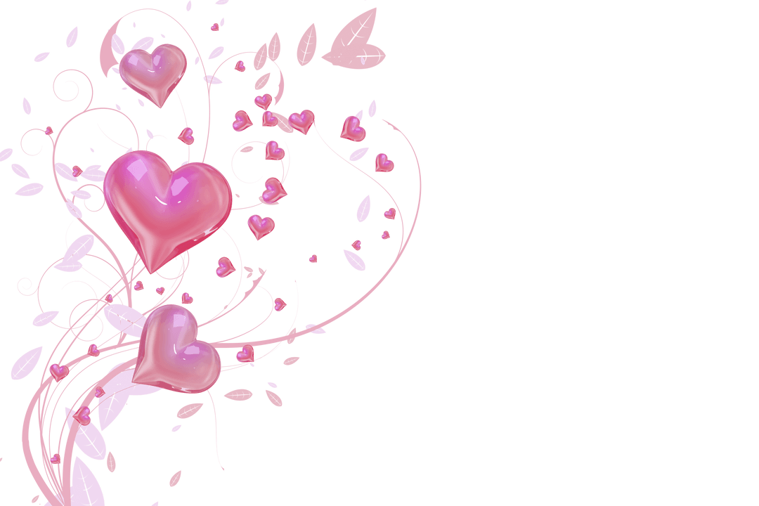 Transparent Floral Design with Pink Shiny Hearts for Romantic Projects