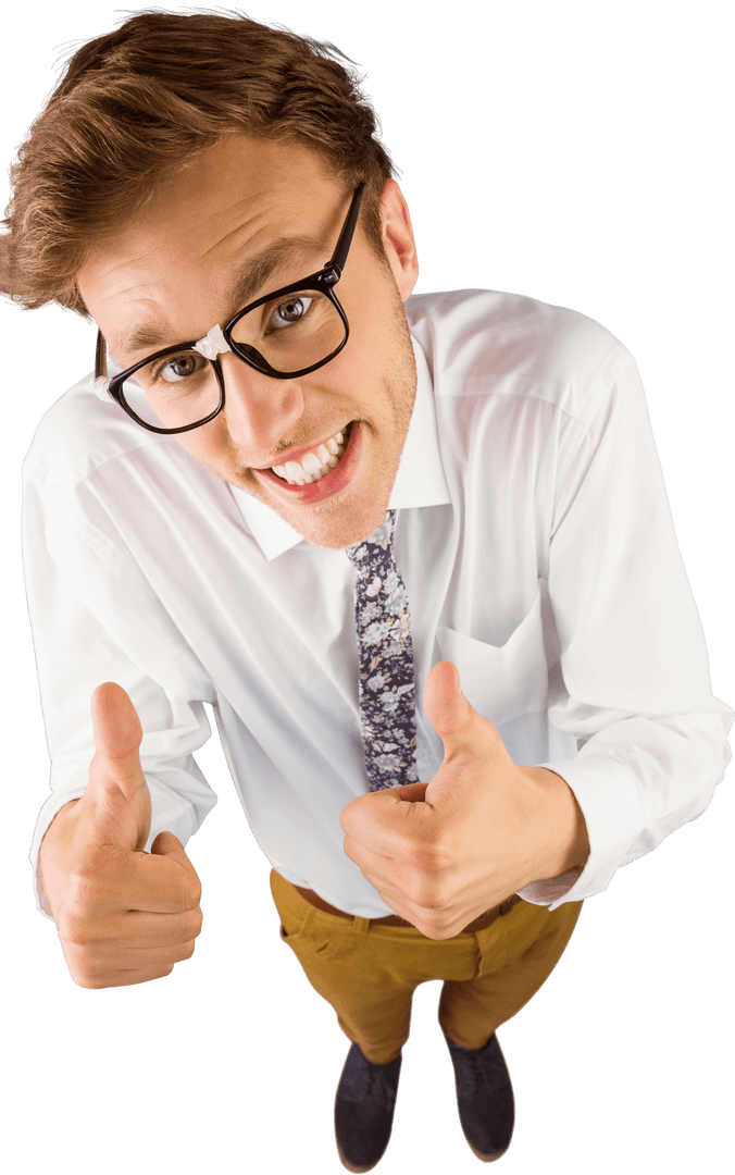 Cheerful Geeky Businessman Giving Enthusiastic Thumbs Up Transparent Background