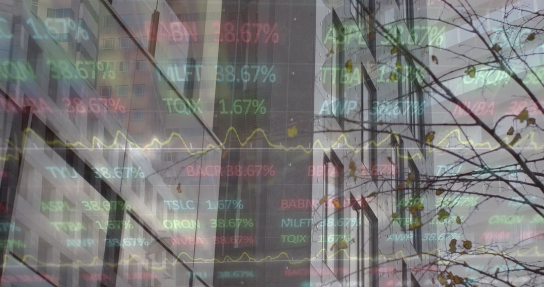 Stock Market Data Reflection on Skyscraper Facade