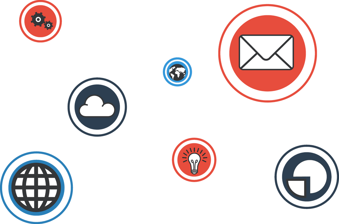 Transparent Business Icons with Technology and Communication Symbols