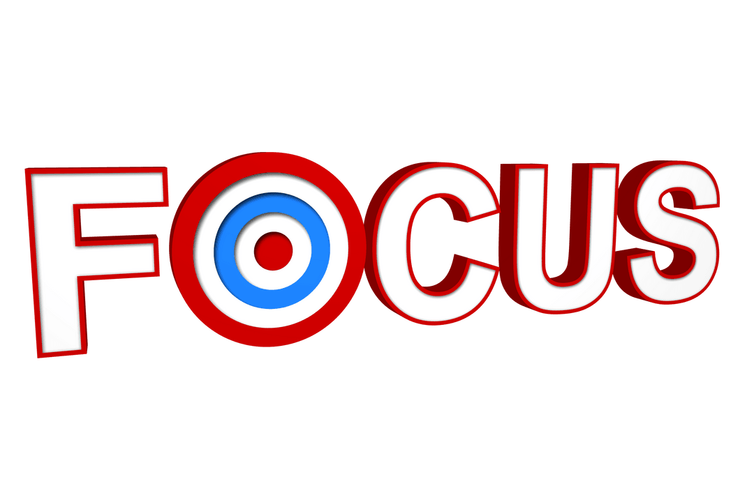 3D Bold Focus Text with Target Symbol Transparent Background
