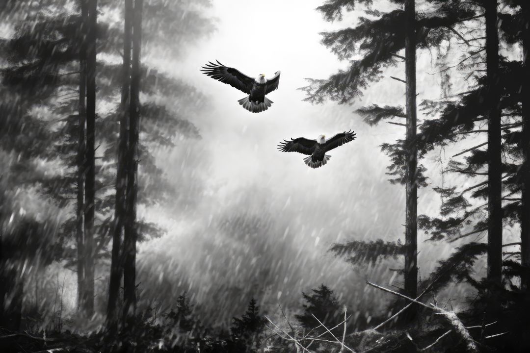 Bald Eagles Soaring Through Misty Forest - Free Images, Stock Photos and Pictures on Pikwizard.com