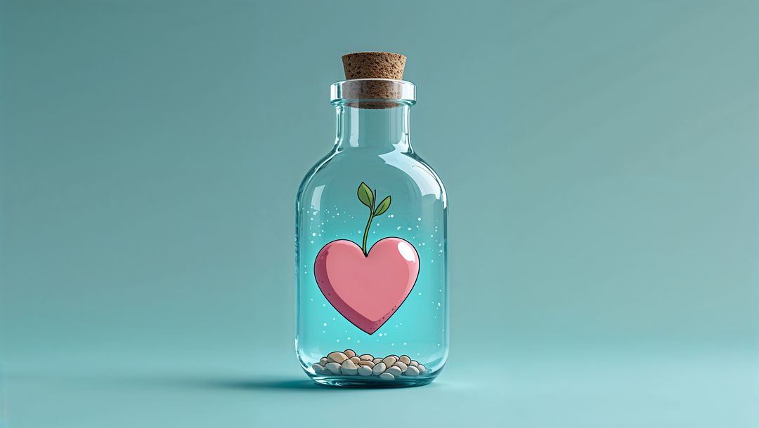 Floating Heart in Bottle Symbolizes Growth and Hope