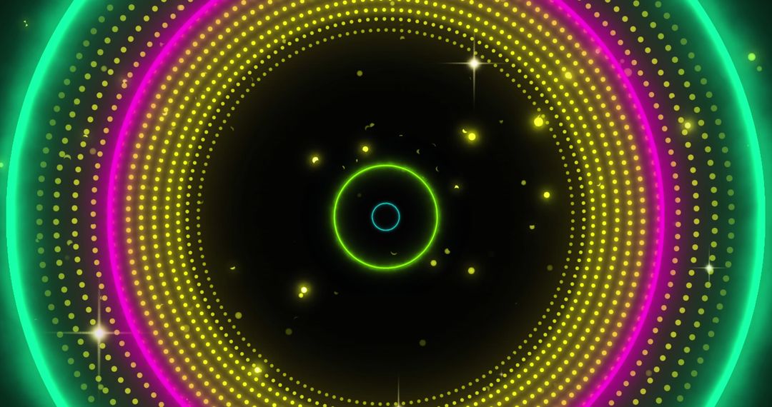 Neon Circles and Flashing Lights Digital Abstract