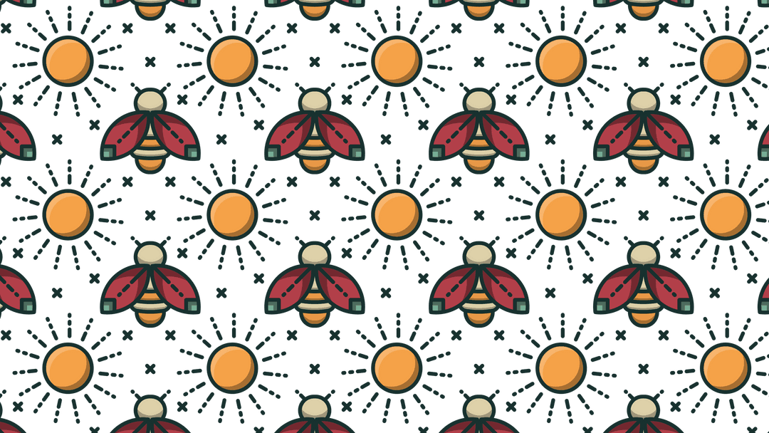 Seamless Transparent Pattern with Sun and Honey Bee Design