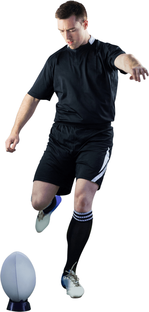 Determined Rugby Player Kicking for a Goal Transparent Background
