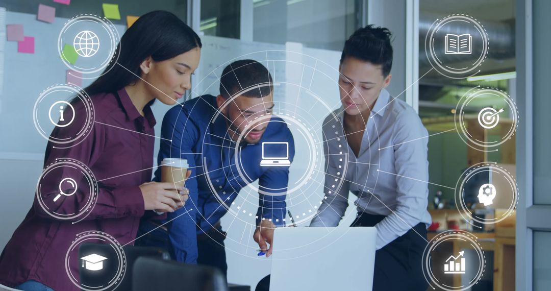 Diverse Team Collaborating on Digital Data Solutions in Modern Office