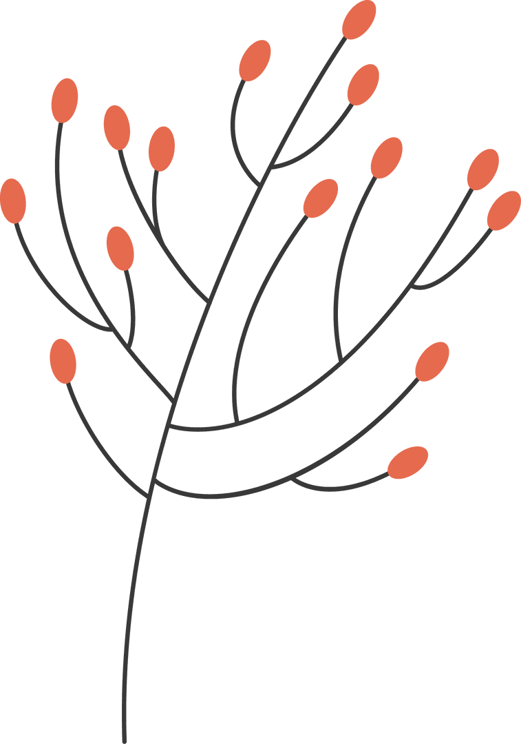 Transparent Branch with Orange Buds Minimalist Vector Art