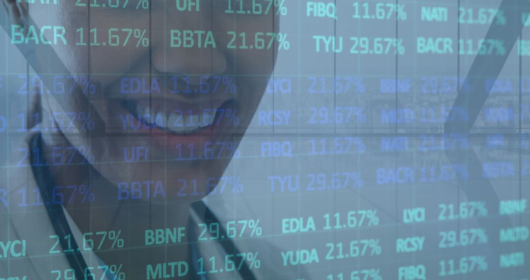 Digital Data Interface Over Excited Female Doctor