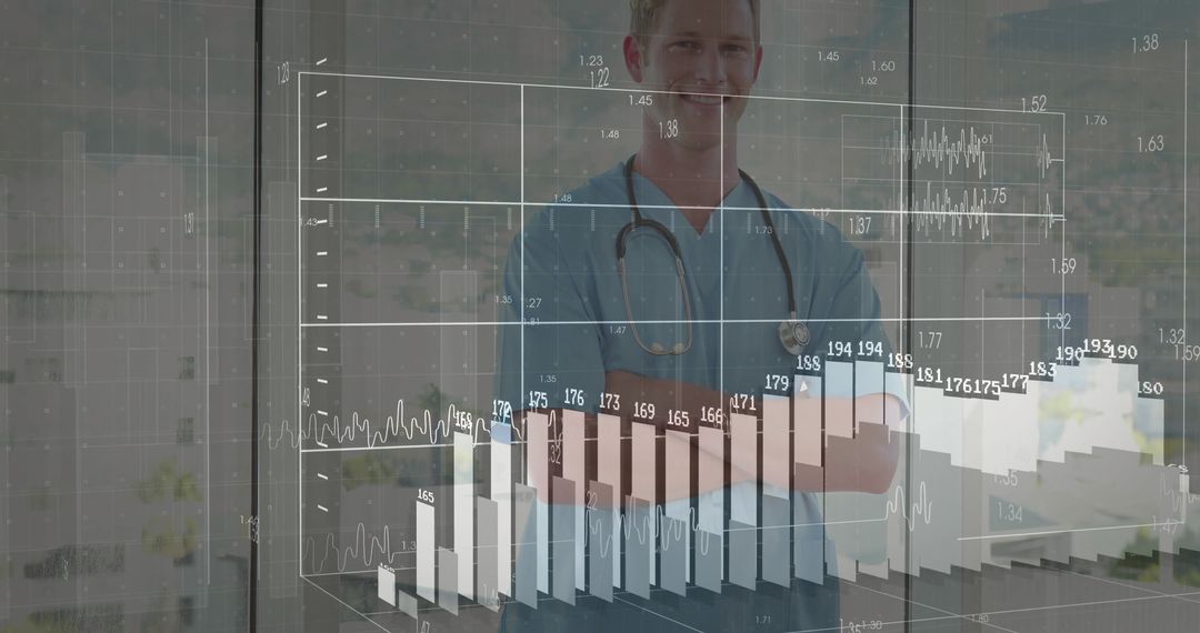 Healthcare Professional Analyzing Financial Data with Advanced Technology