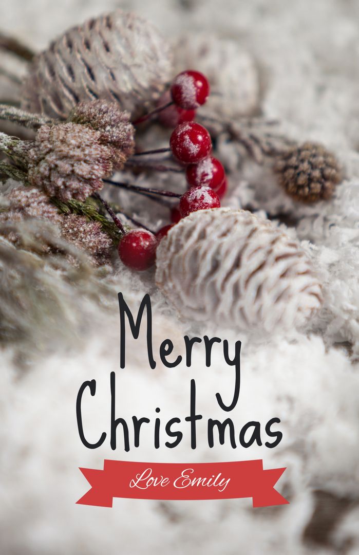 Festive Holiday Greetings with Frosted Pinecones and Red Berries