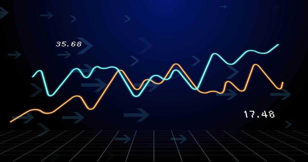 Futuristic Neon Line Graphs Weaving Over Perspective Grid Dashboard for Fintech Analytics