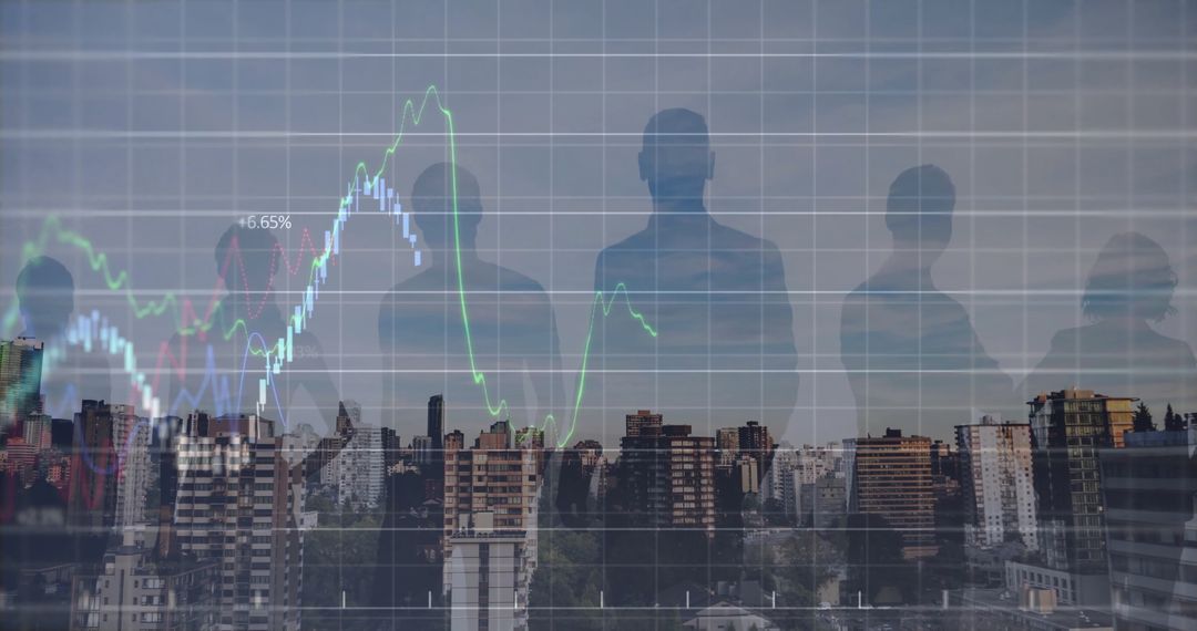 Financial Data Overlaid on Urban Silhouette Reflecting Future Growth