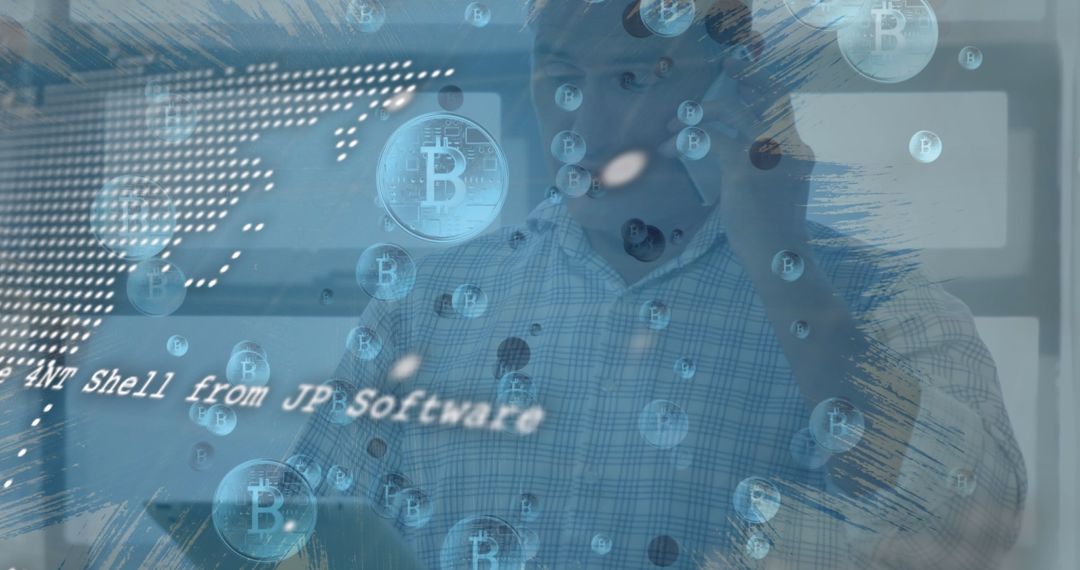 Caucasian Man Analyzing Cryptocurrency Data Concepts