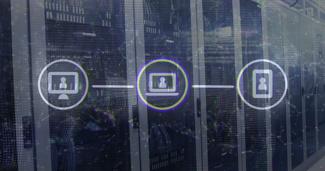 Cybersecurity and Data Storage Symbols with Server Rack Background
