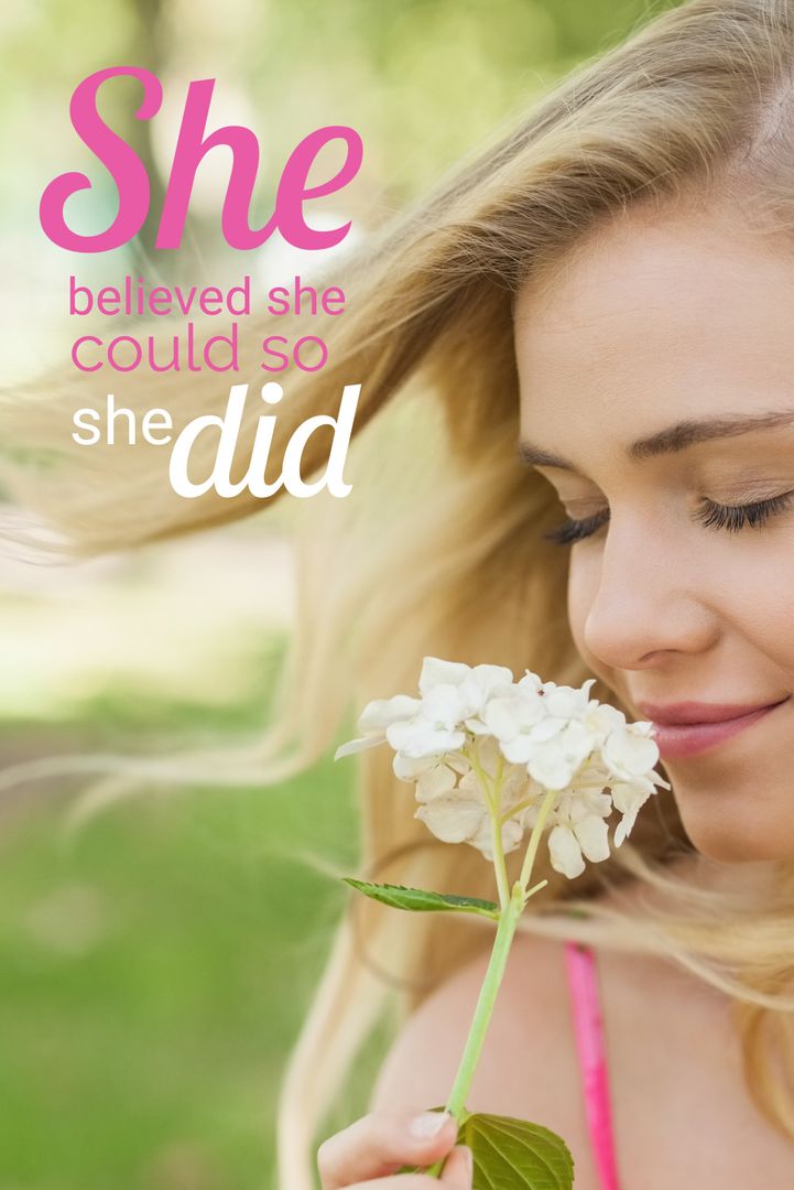 Woman Enjoying Flower Represents Empowerment and Achievement