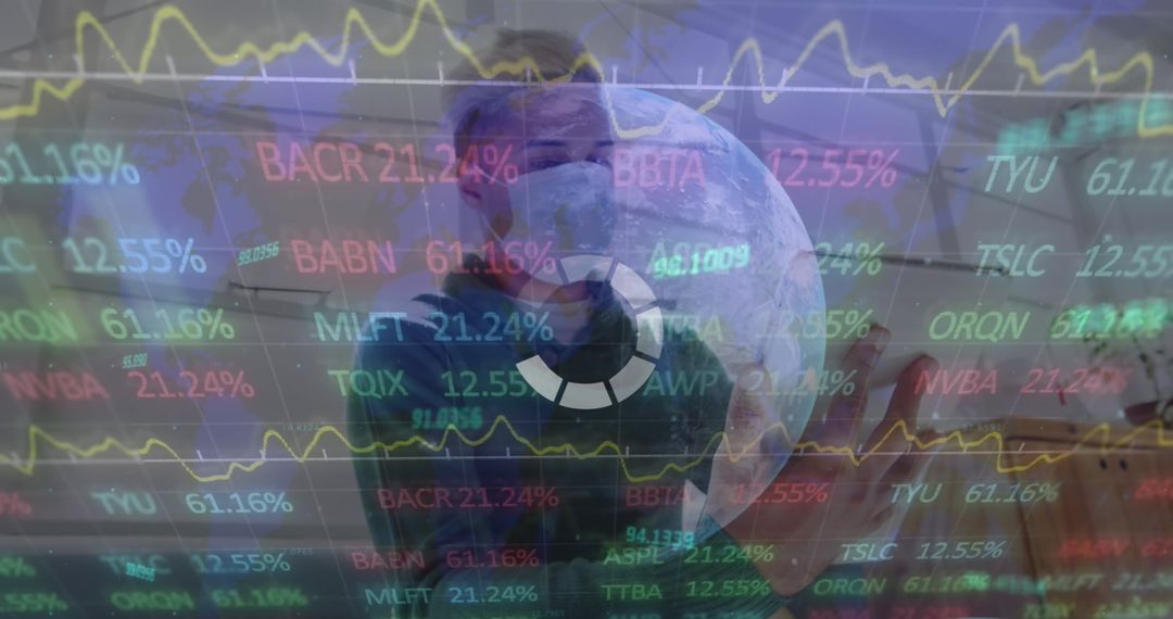 Healthcare professional with global stock market overlay