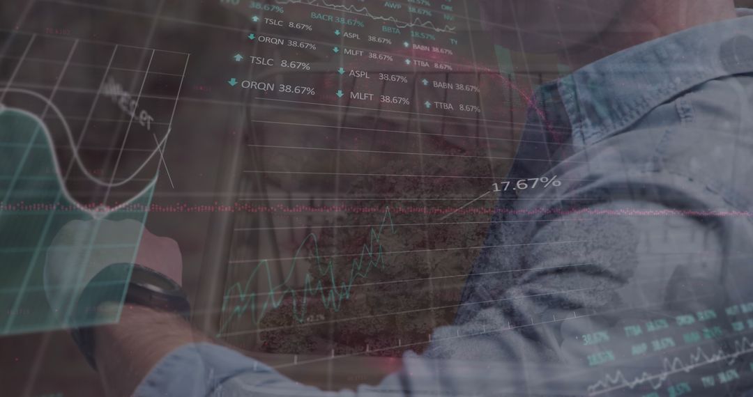Businessman Analyzing Stock Market Data on Transparent Screen Projection
