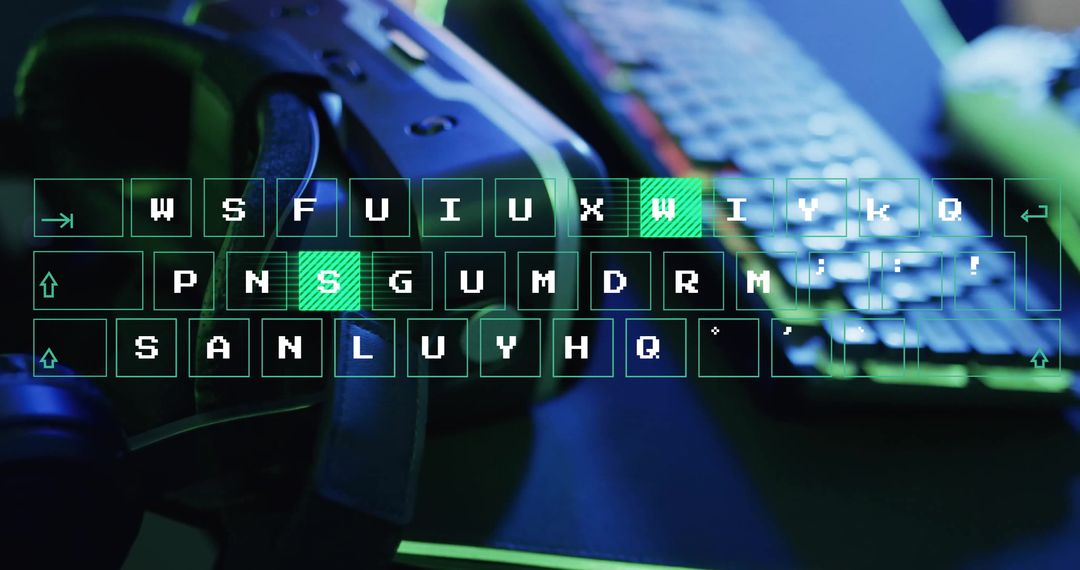 Virtual Keyboard Overlay on Gaming Setup for Futuristic Tech