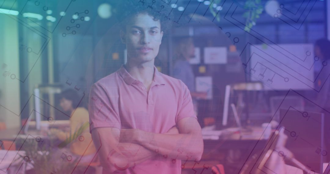 Dynamic Data Processing with Confident Businessman in Startup Office