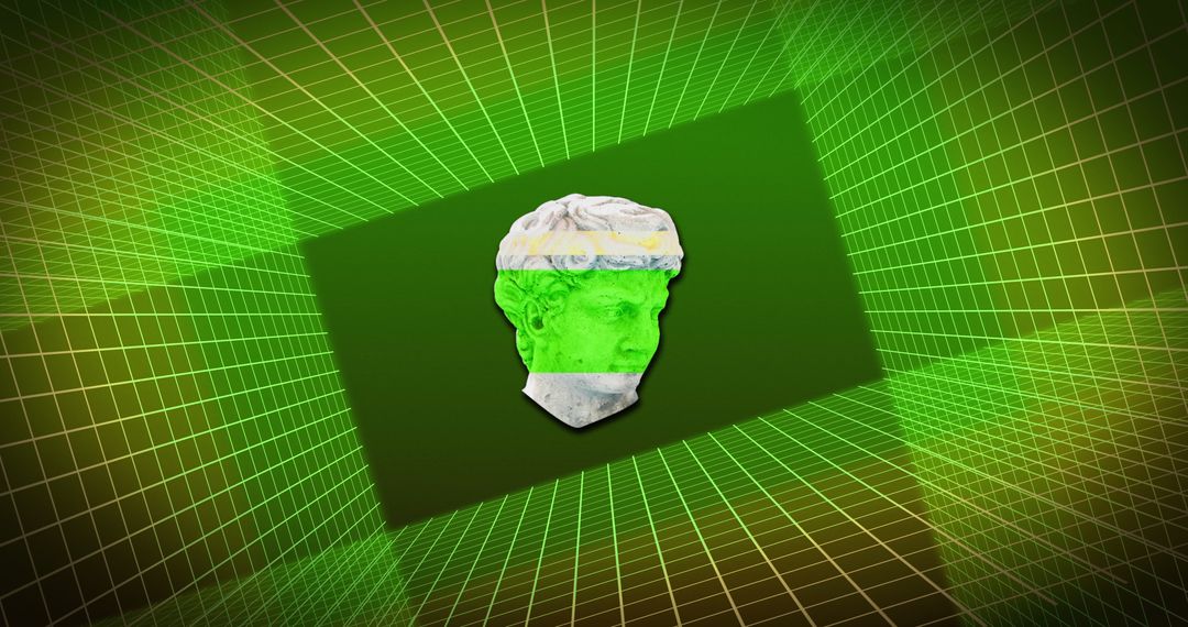 Abstract Neon Geometric Art with Sculptured Head