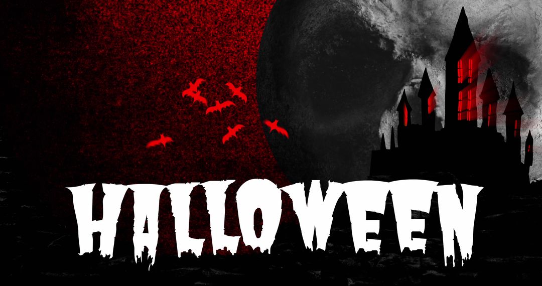 Spooky Halloween Scene with Haunted Castle Silhouette