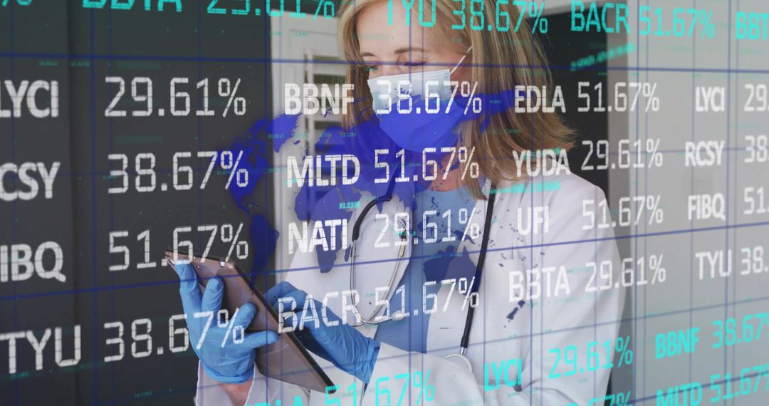 Female Doctor Analyzing Healthcare Data with Digital Overlay