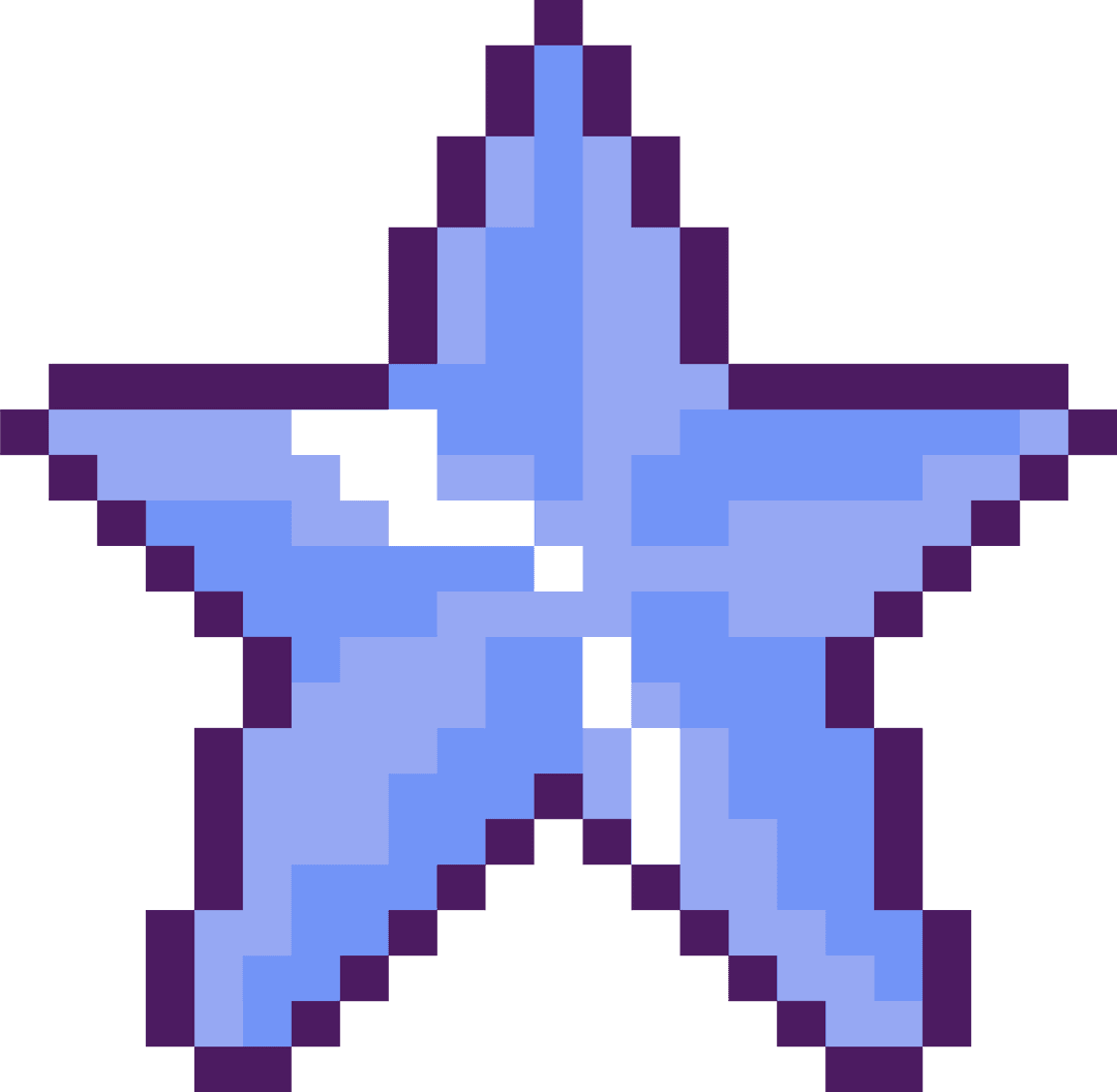 Pixelated blue star with white highlights on transparent canvas